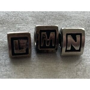 Lot Of 3 Pandora Charms Alphabet Letter Blocks L M N ALE 925 Sterling Silver